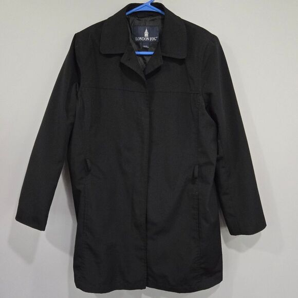 🐢 London Fog Ladies Raincoat. Black, zipper, Size S/P , INCLUDES BELT - Picture 4 of 16